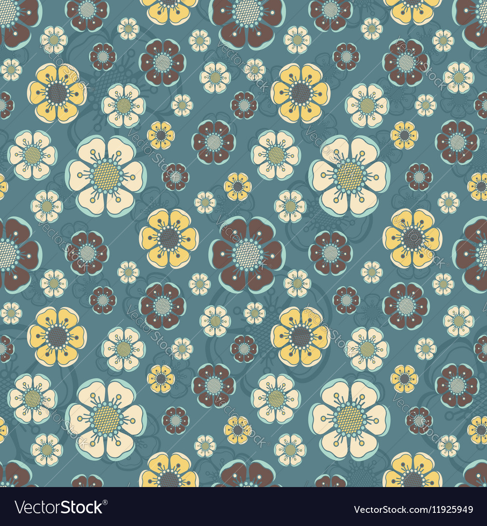 Fashion pattern with flowers in retro color