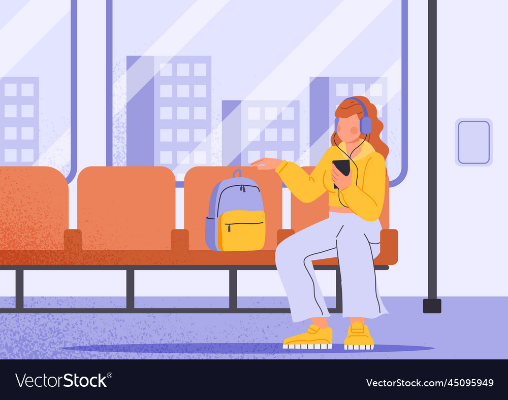 Girl sitting in subway Royalty Free Vector Image