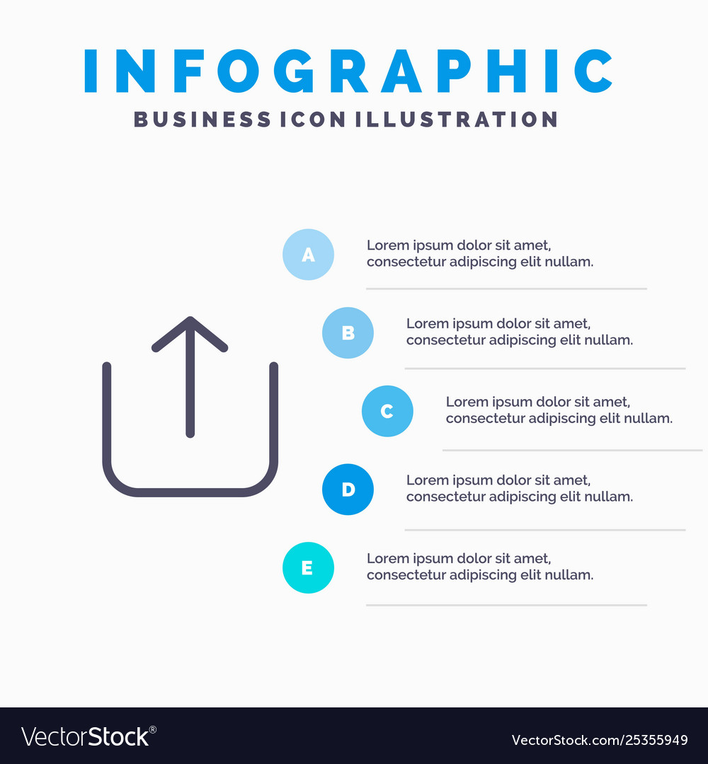 Instagram up upload line icon with 5 steps vector image Instagram up upload line icon with 5 steps