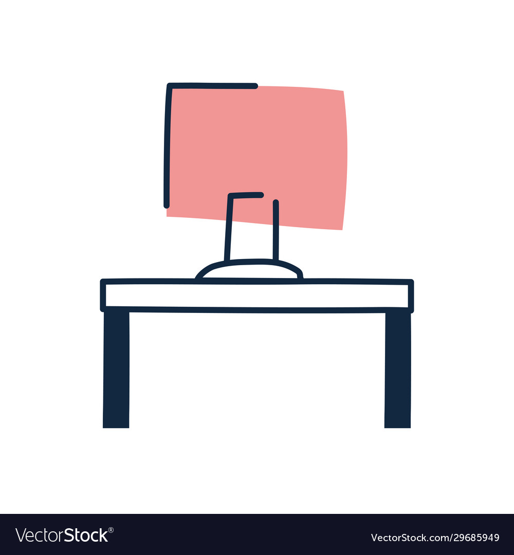 Isolated computer over table doodle line fill