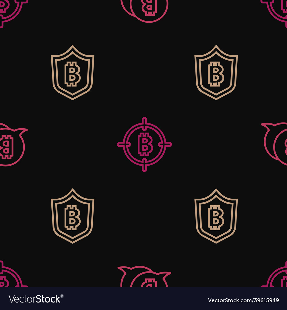 Set line bitcoin shield vector image Set line bitcoin shield