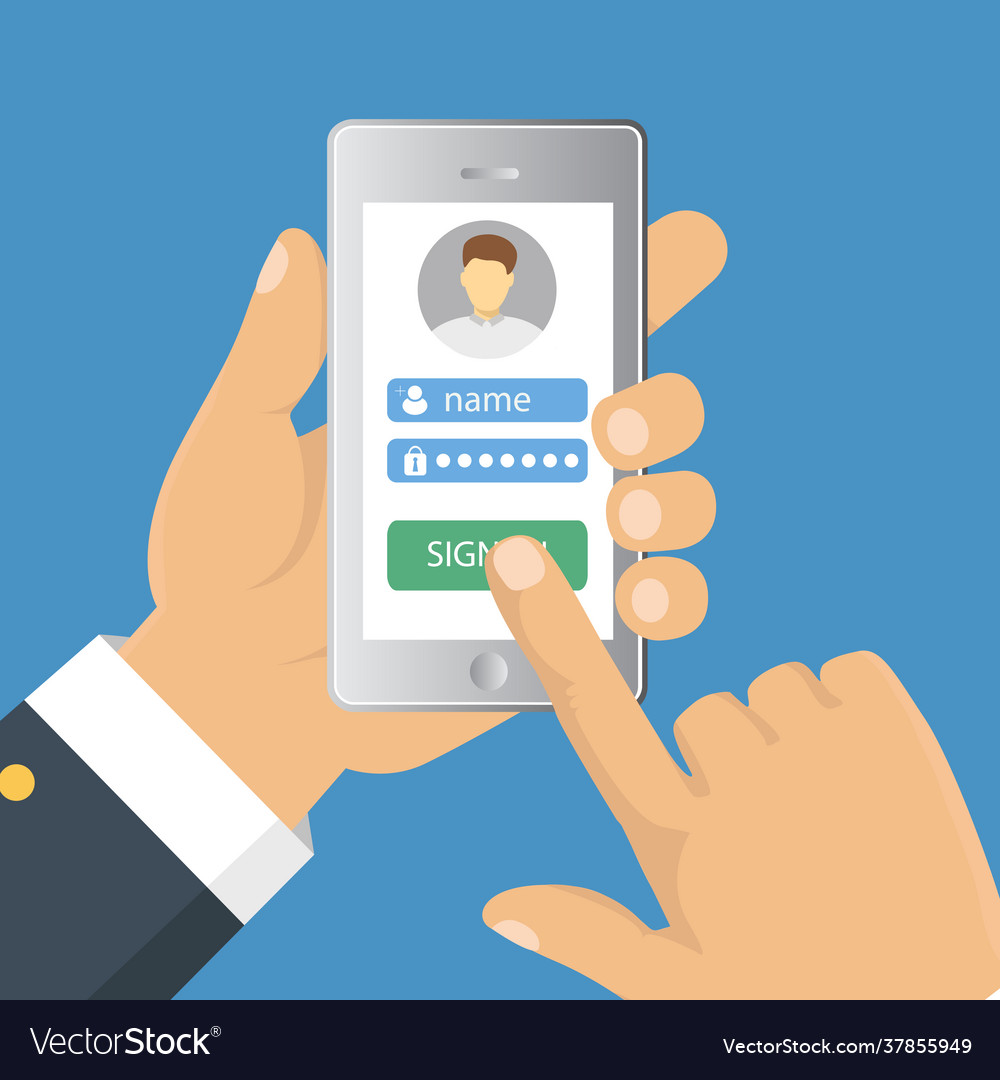 Sign in page on smartphone screen hand holding Vector Image