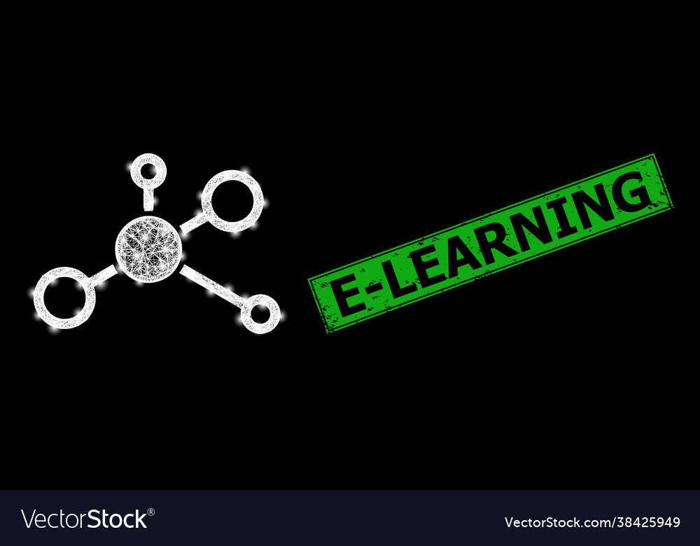 Textured e-learning stamp and net distribution vector image Textured e-learning stamp and net distribution