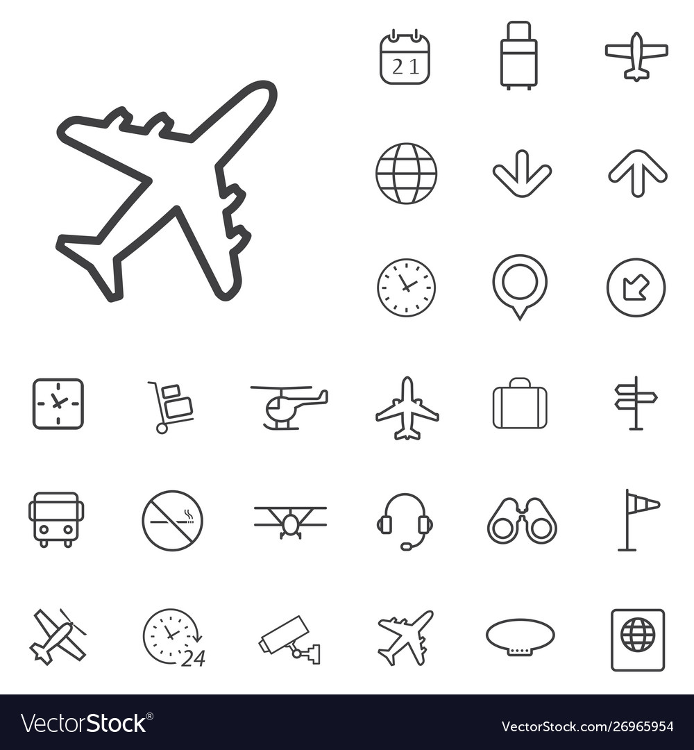 Airport outline thin flat digital icon set Vector Image