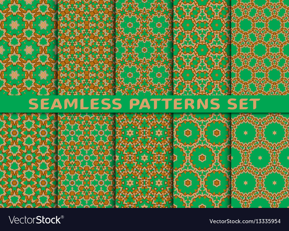 Beautiful colorful seamless patterns set vector image Beautiful colorful seamless patterns set