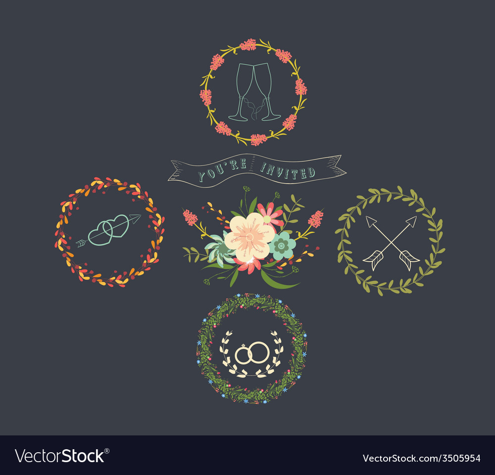 Chalkboard Natural Floral Wreaths Royalty Free Vector Image