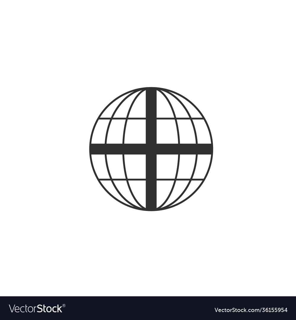 Earth globe thin line icon with cross linear