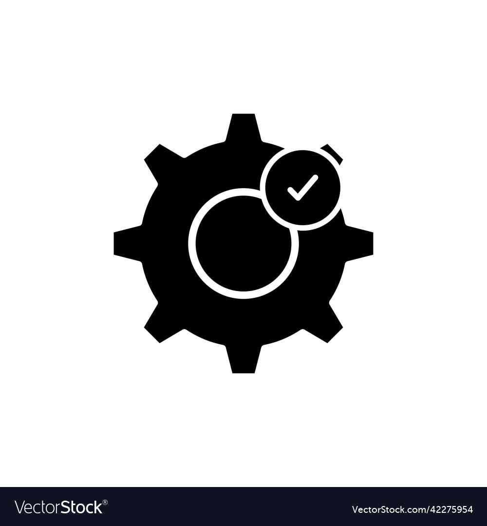 Gears icon with check mark solid style vector image Gears icon with check mark solid style