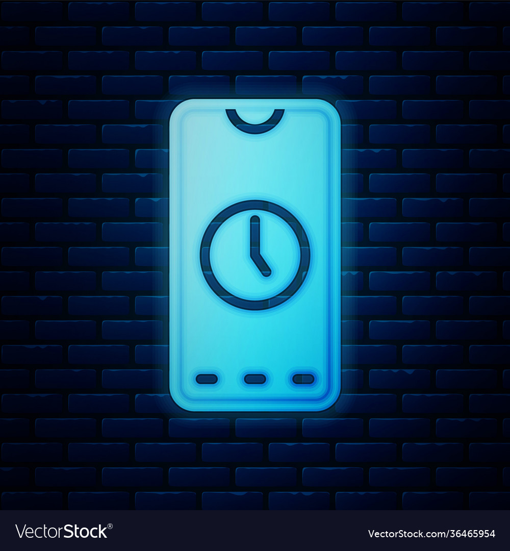 Glowing neon alarm clock app smartphone interface vector image Glowing neon alarm clock app smartphone interface