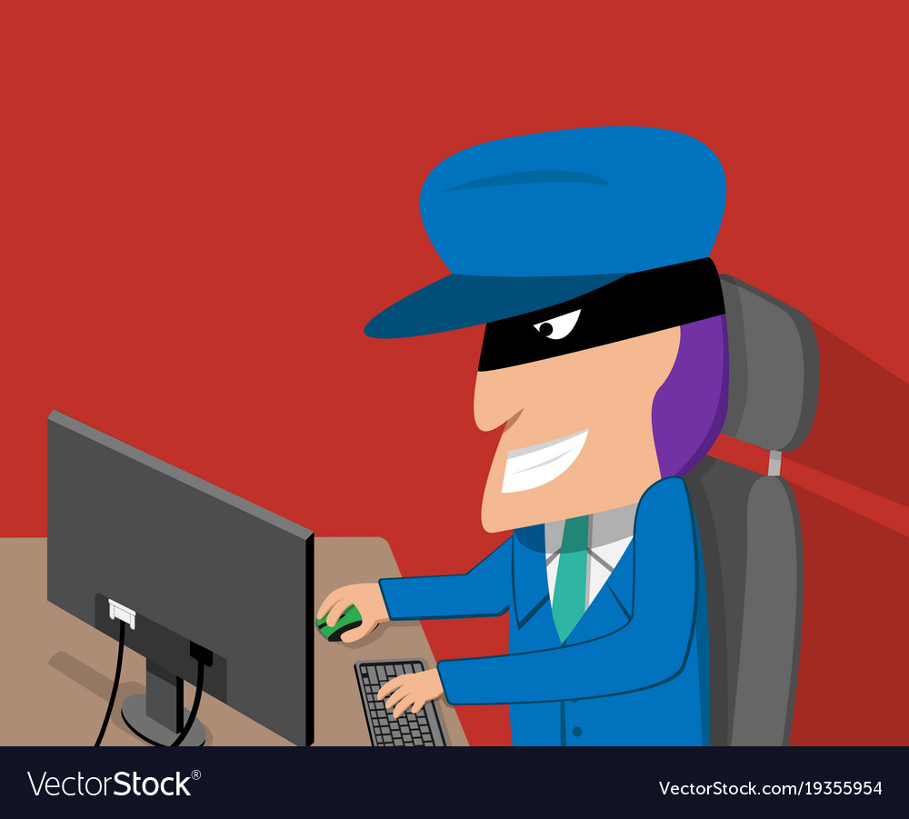 Hacker is happy while hacking by desktop computer