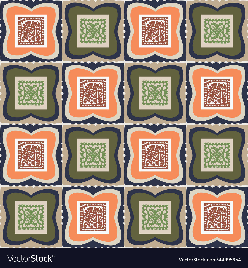 Hand drawn retro block print seamless pattern vector image Hand drawn retro block print seamless pattern