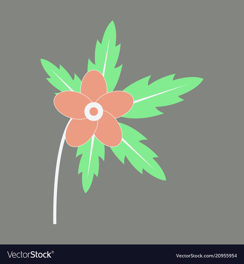 Leaf with Flower, Flat Style