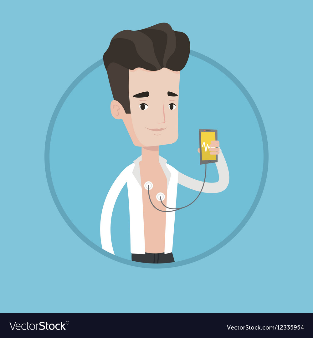 Man measuring heart rate pulse with smartphone