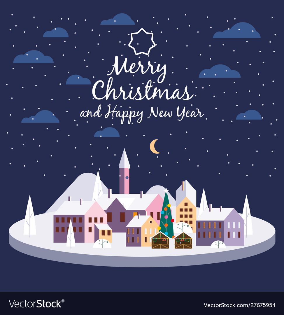 Merry christmas urban night winter city street vector image Merry christmas urban night winter city street