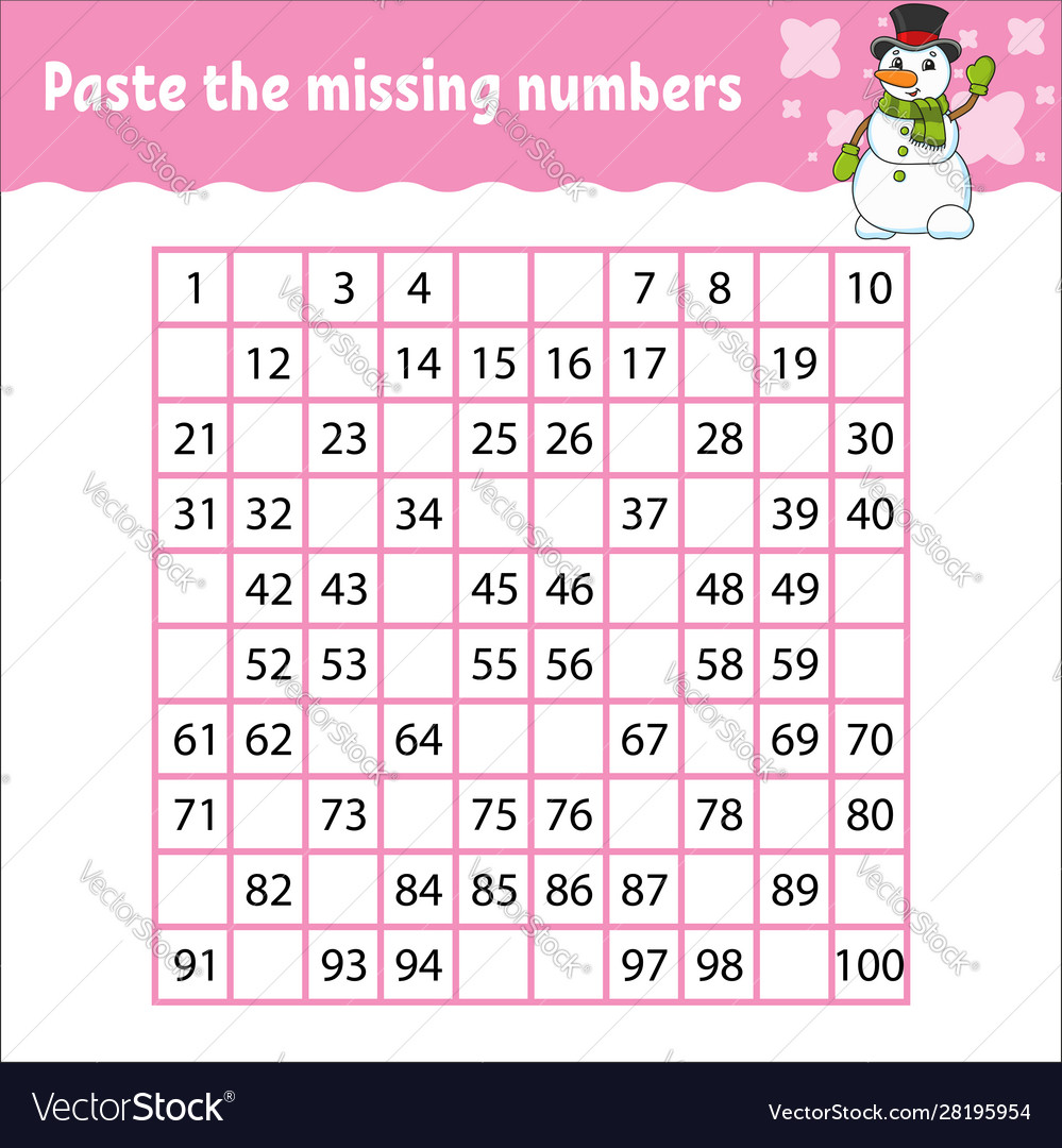Paste missing numbers handwriting practice vector image Paste missing numbers handwriting practice