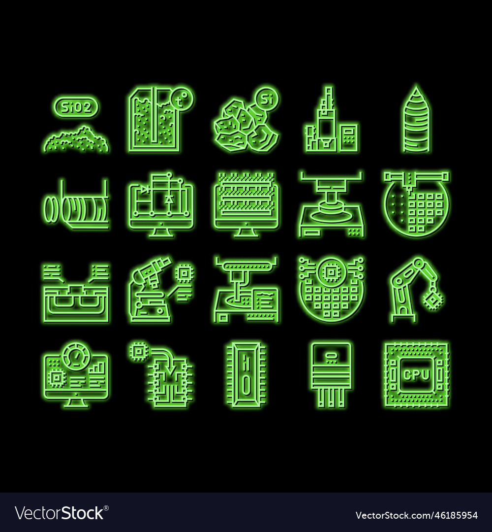 Semiconductor manufacturing plant neon glow icon vector image Semiconductor manufacturing plant neon glow icon