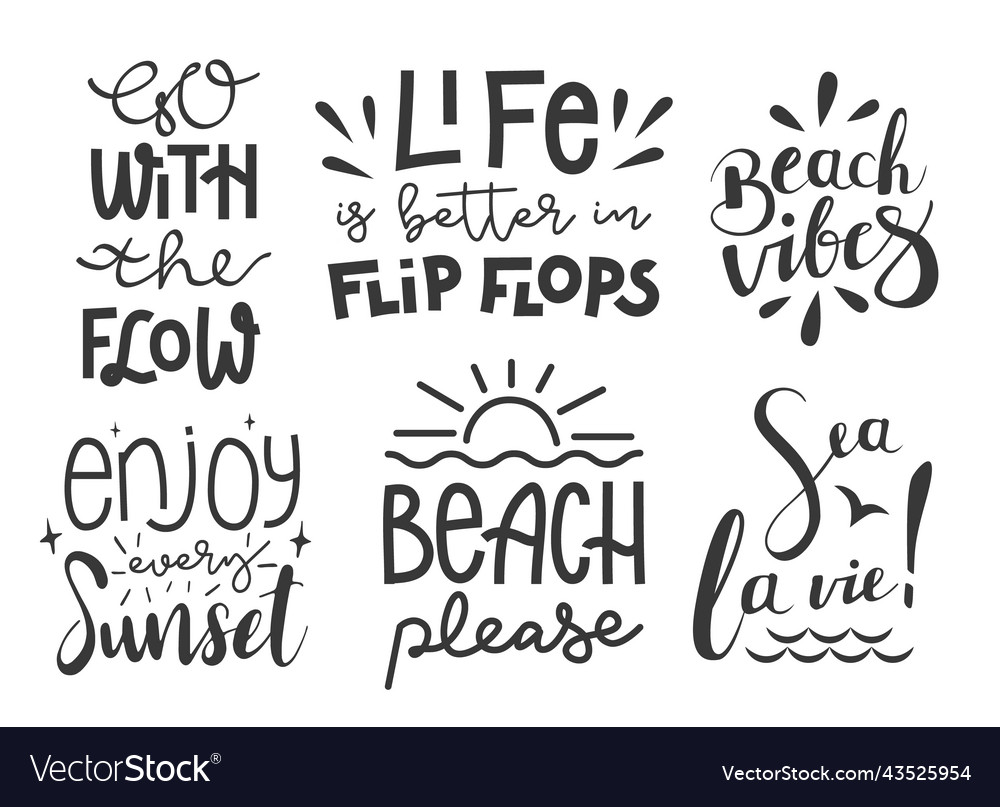 Summer hand drawn brush letterings beach themed vector image Summer hand drawn brush letterings beach themed