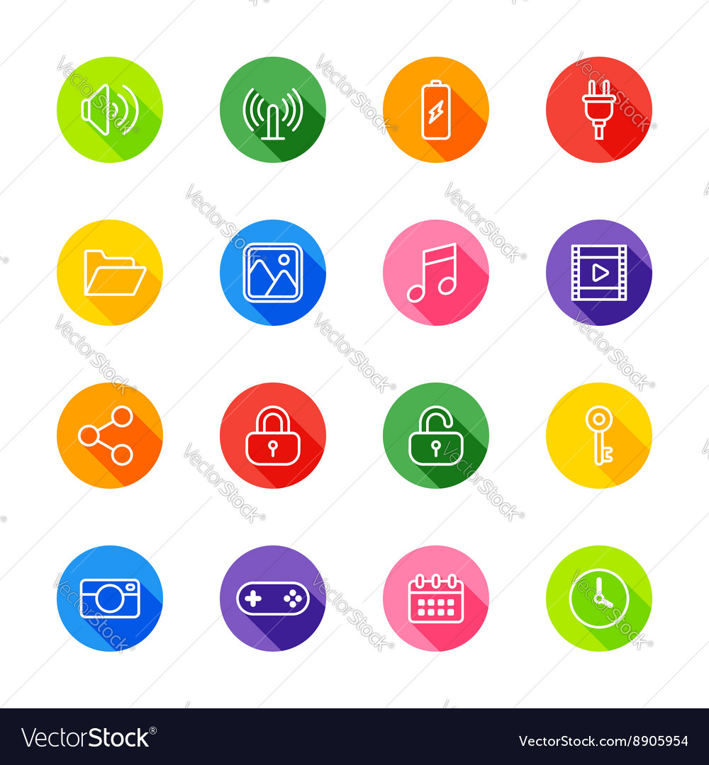 White line web icon set on colorful circle