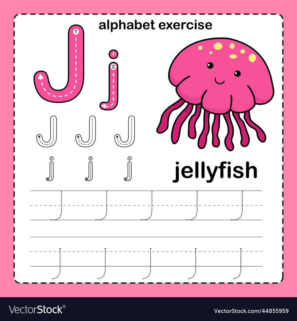 Alphabet letter j - jellyfish exercise vector image Alphabet letter j - jellyfish exercise