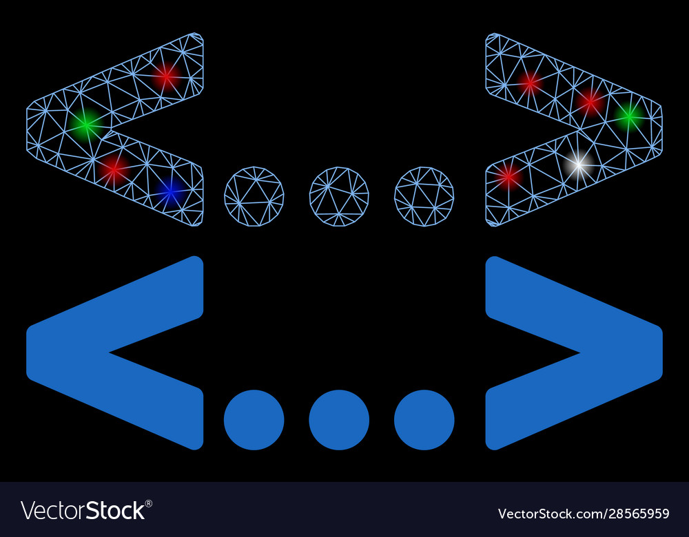 Glowing mesh 2d inline code icon with flare spots vector image Glowing mesh 2d inline code icon with flare spots