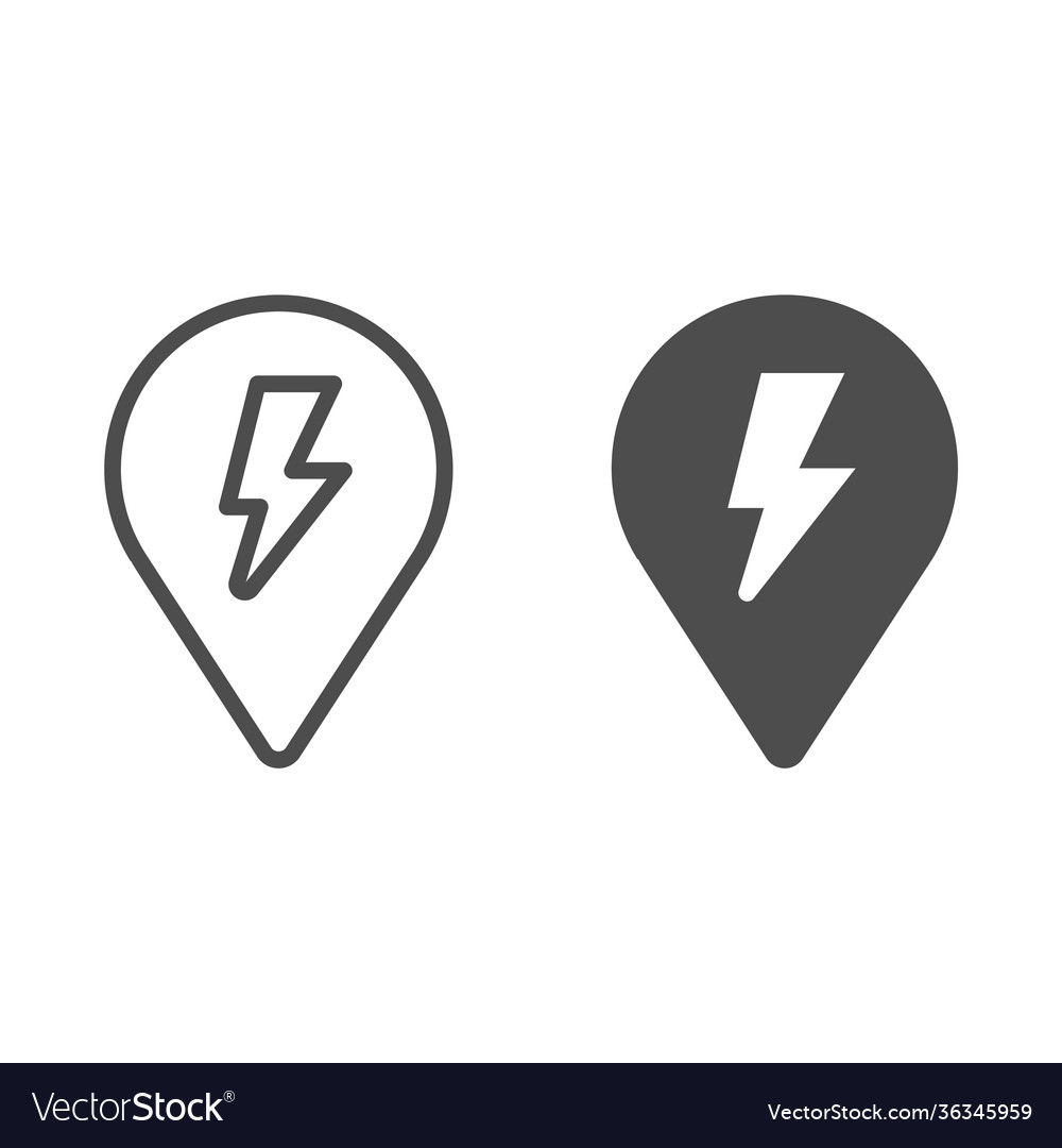 Location map pin and lightning line solid icon vector image Location map pin and lightning line solid icon
