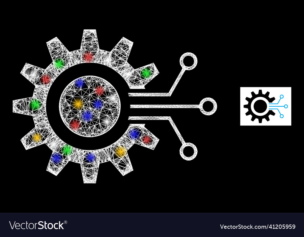 Net mesh gear interface icon with colorful flash