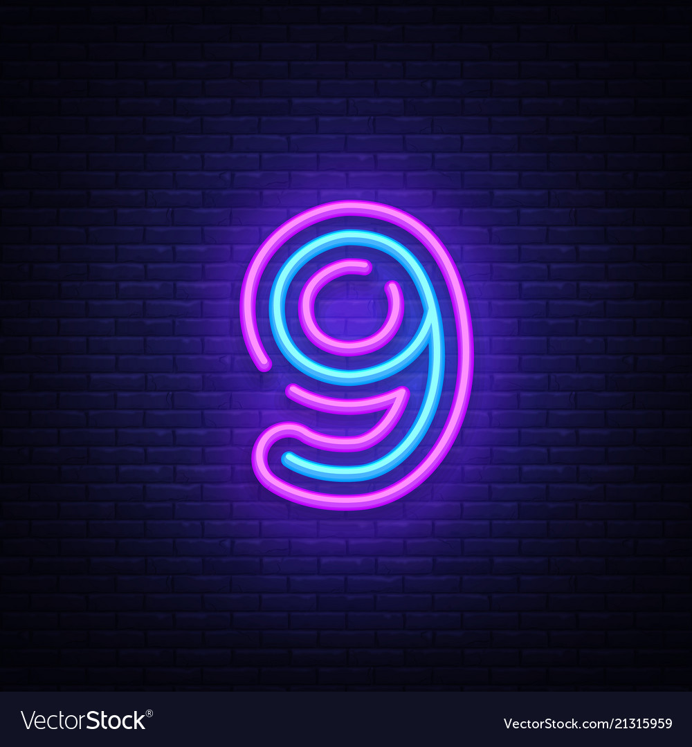 Number nine symbol neon sign ninth Royalty Free Vector Image