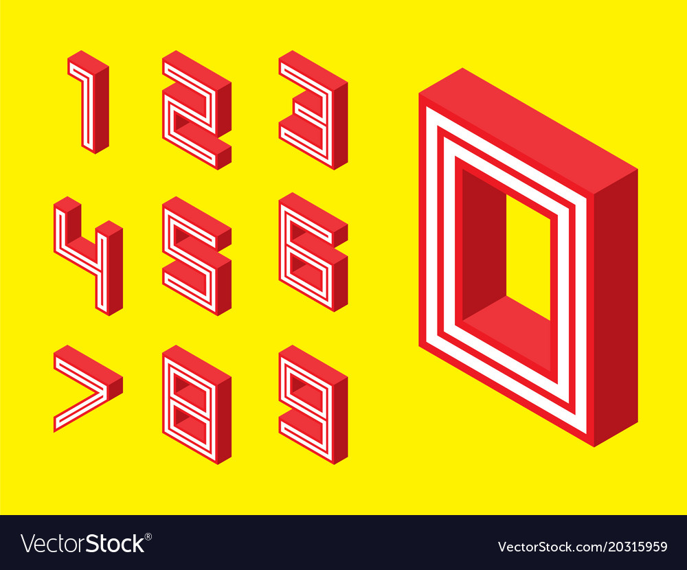 Numbers red block style on yellow background