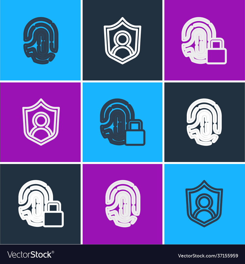 Set line fingerprint with lock and user vector image Set line fingerprint with lock and user
