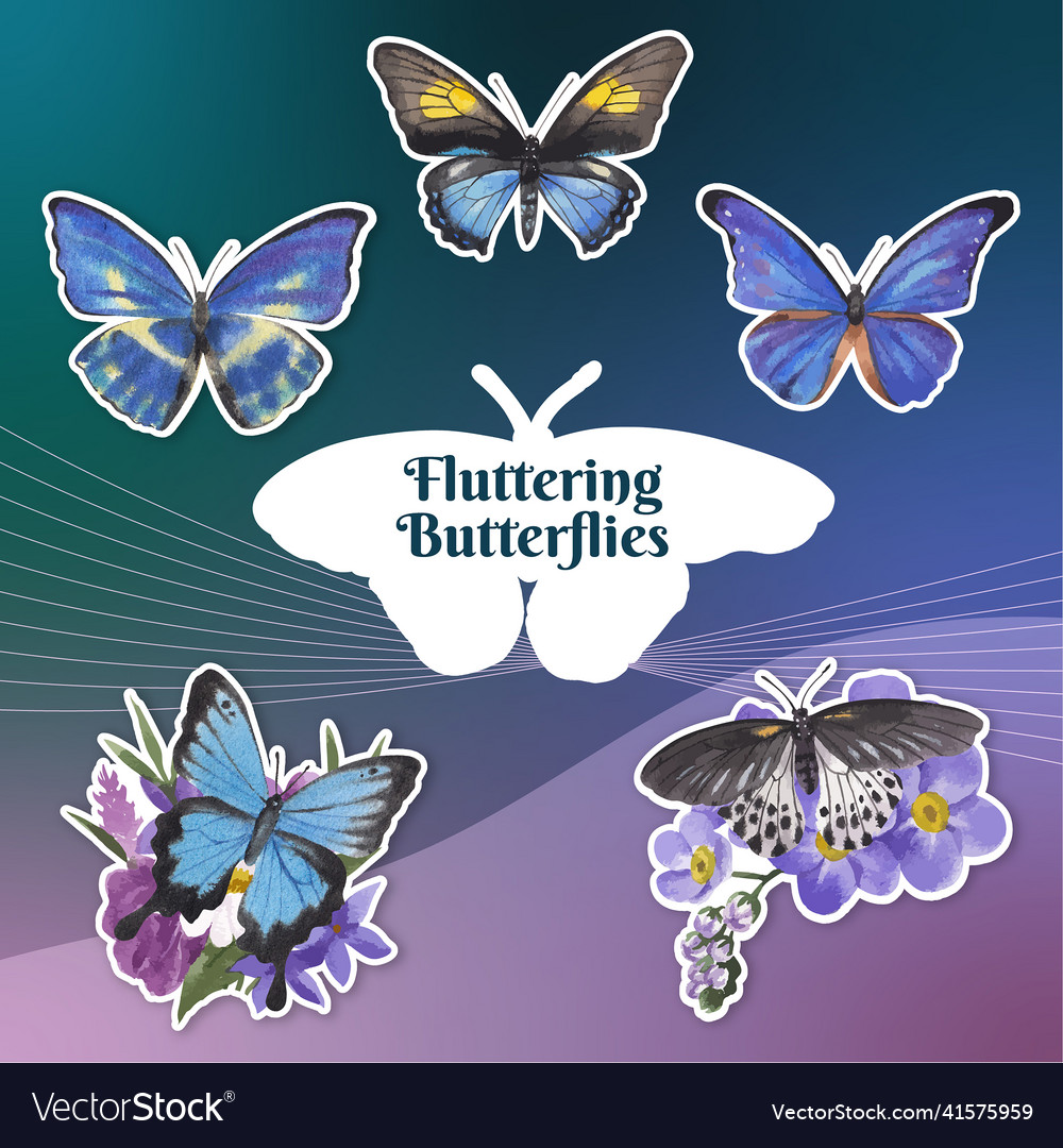 Sticker Vorlage mit lila und blau Schmetterling