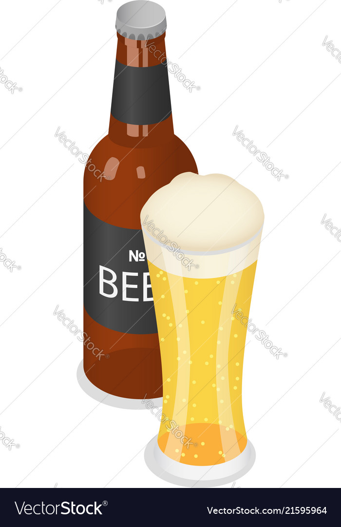 Bottle and glass of beer icon isometric style Vector Image