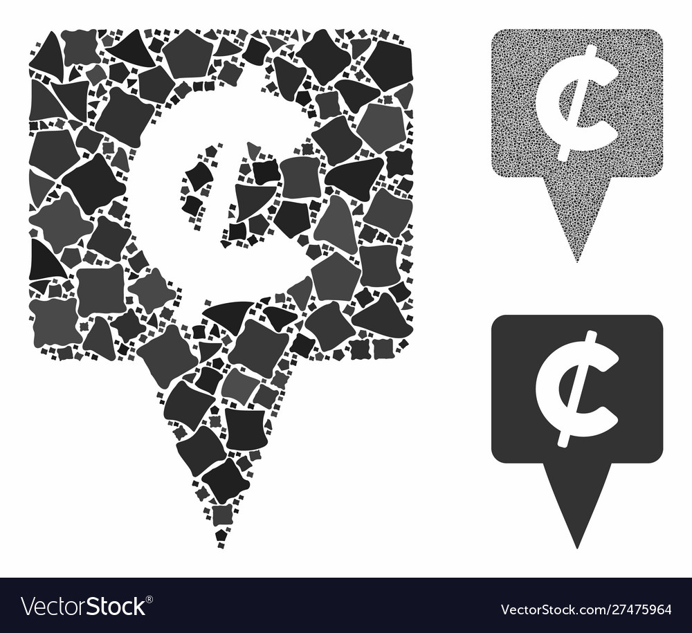 Cent map pointer mosaic icon humpy pieces vector image Cent map pointer mosaic icon humpy pieces