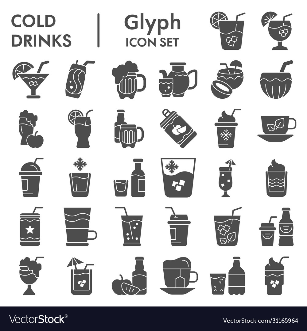 Cold drinks glyph icon set summer beverages