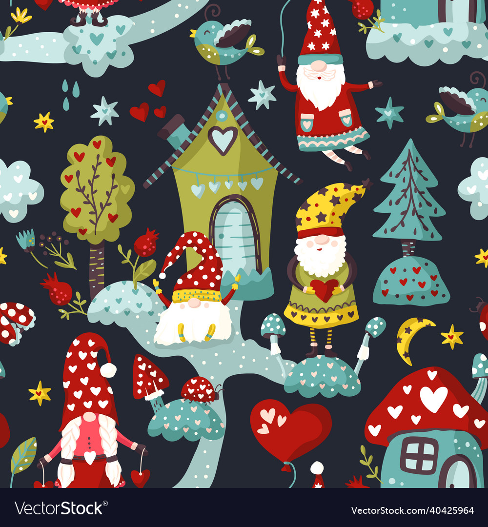 Cute gnome seamless pattern Royalty Free Vector Image