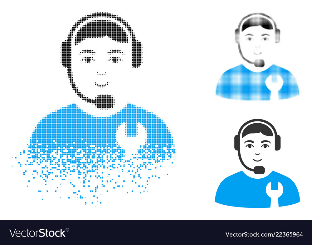 Disintegrating pixelated halftone call center vector image Disintegrating pixelated halftone call center