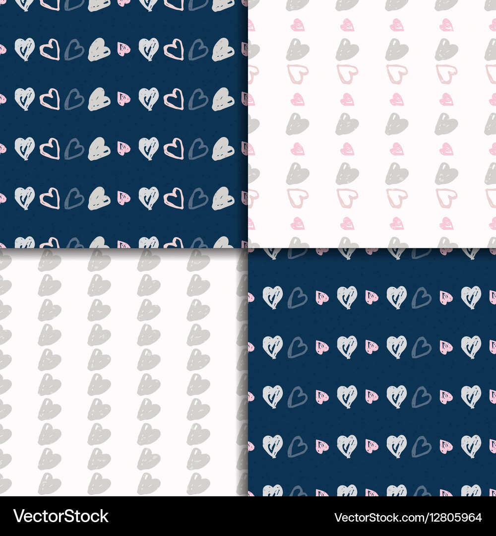 Doodle seamless pattern set with hearts Royalty Free Vector