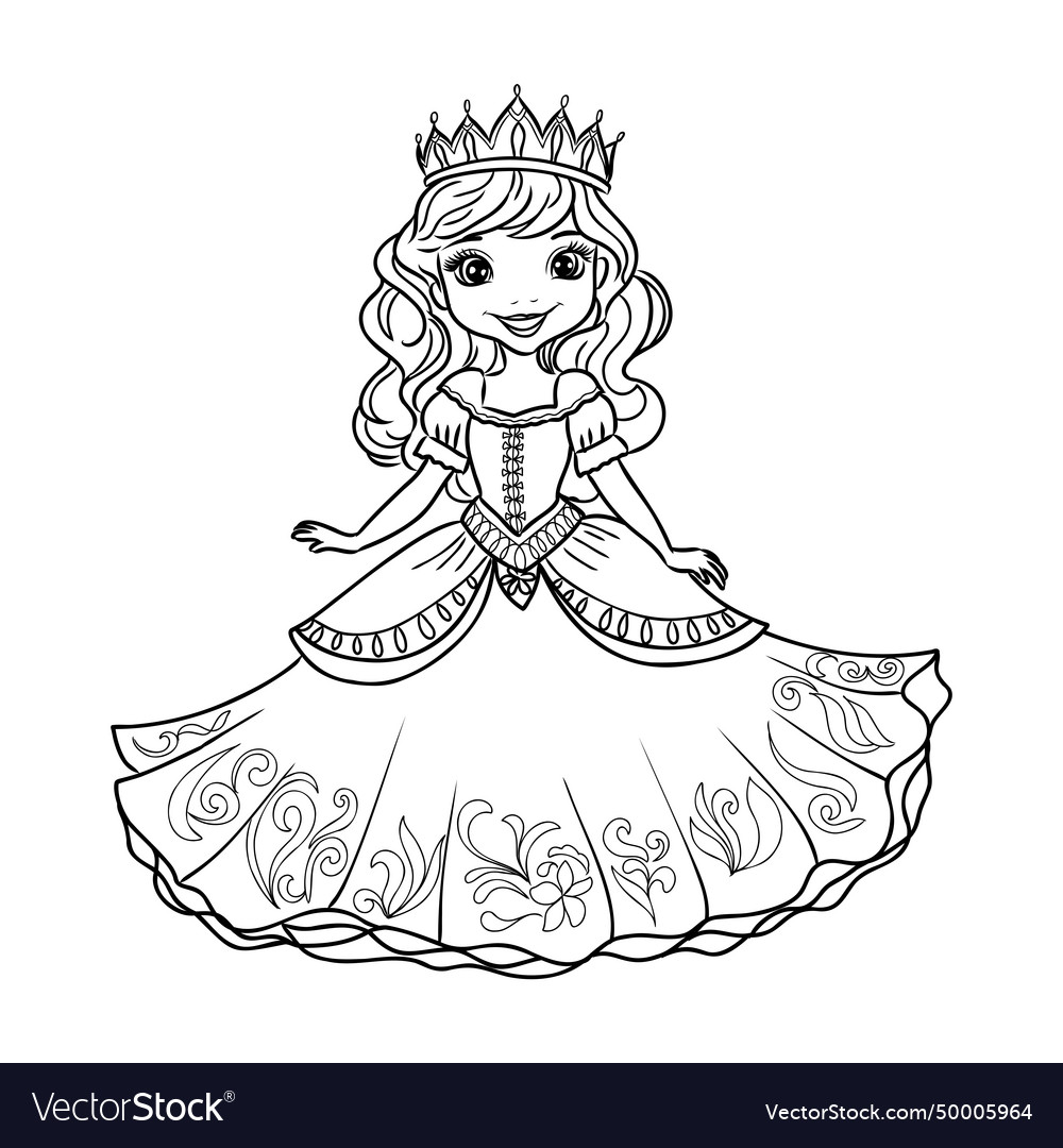 Little princess coloring page for kids Vector Image Little princess coloring page for kids