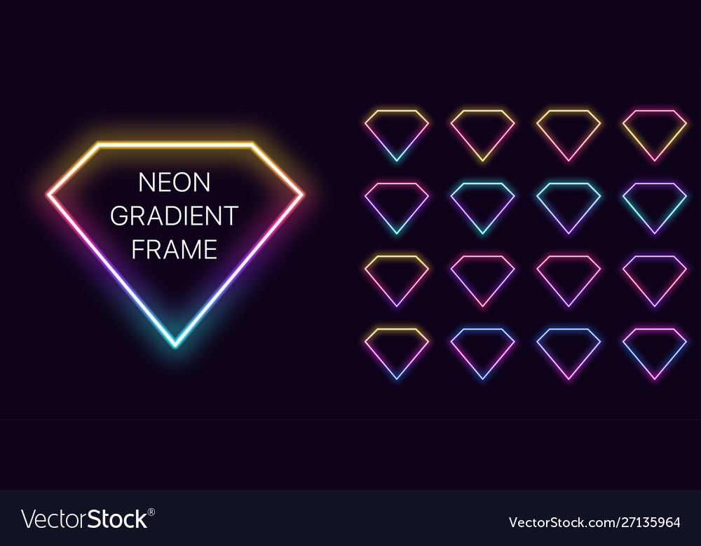 Neon gradient diamond frame with copy space