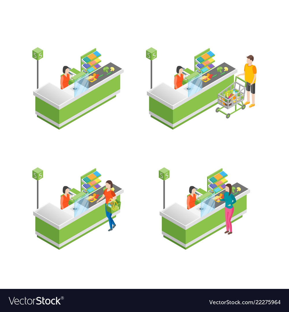 Pay in store set 3d isometric view vector image Pay in store set 3d isometric view