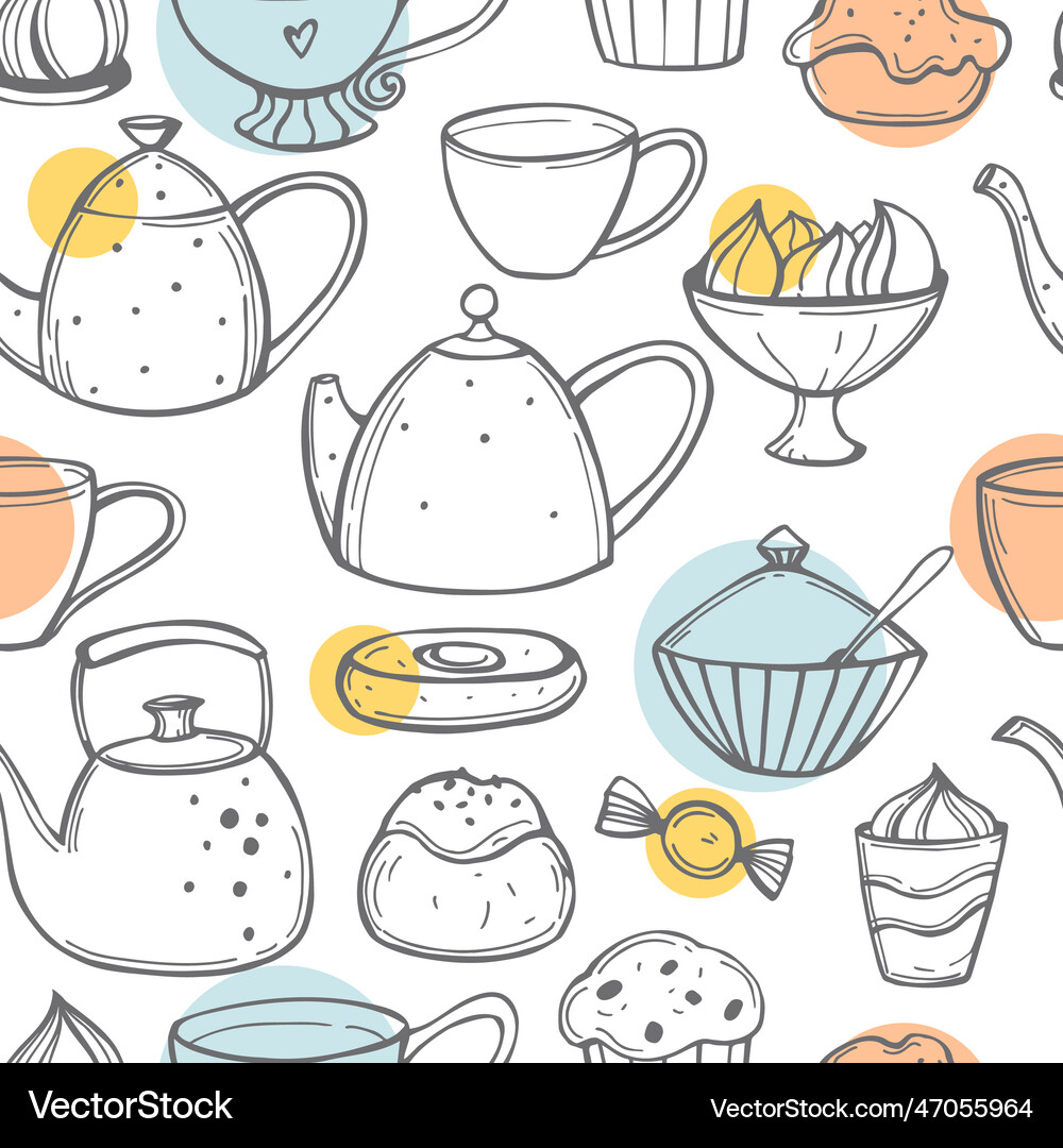 Teapots and cups pattern Royalty Free Vector Image