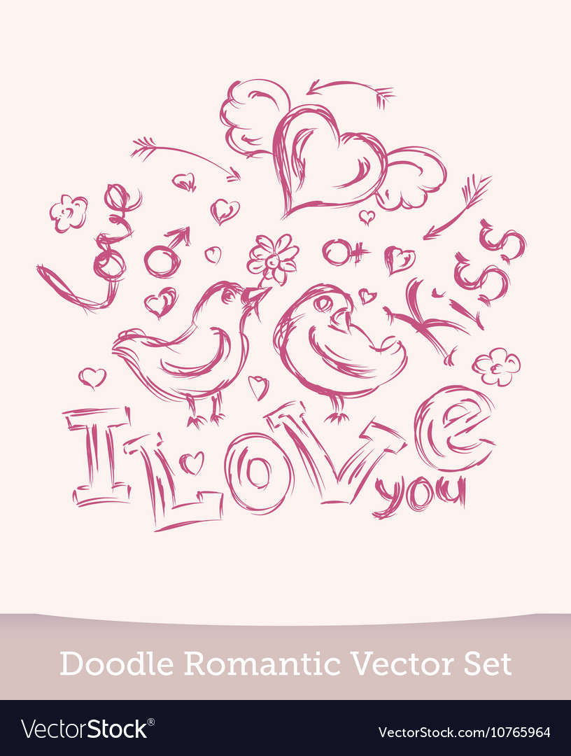 Valentine day doodle set isolated on white