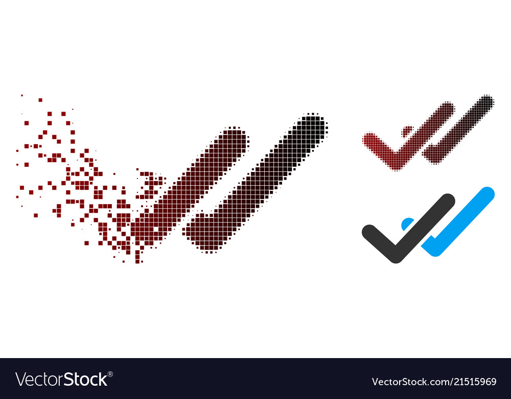 Fractured pixel halftone validation icon vector image Fractured pixel halftone validation icon