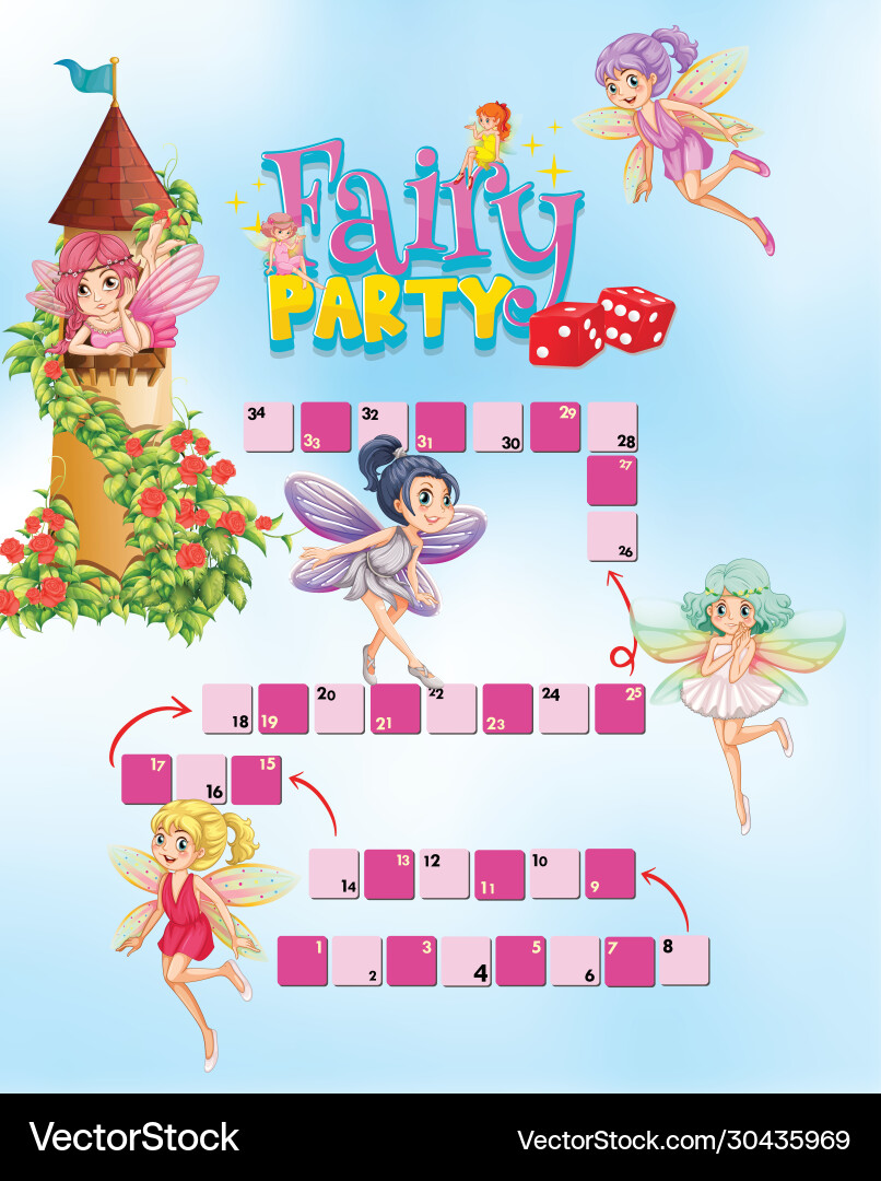 Game template with fairies flying around castle Vector Image