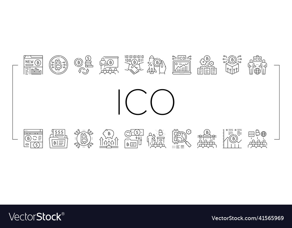 Ico initial coin offer collection icons set vector image Ico initial coin offer collection icons set