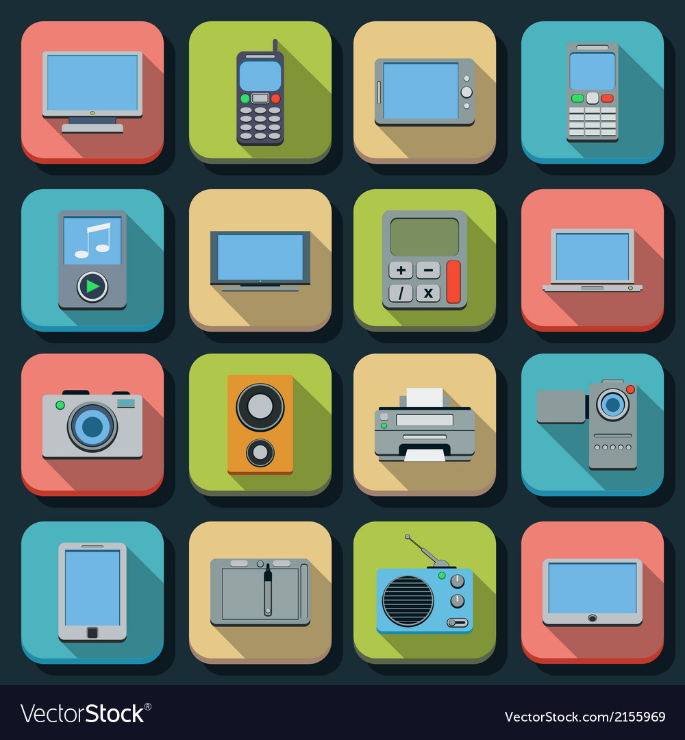 Modern electronic flat icons Royalty Free Vector Image