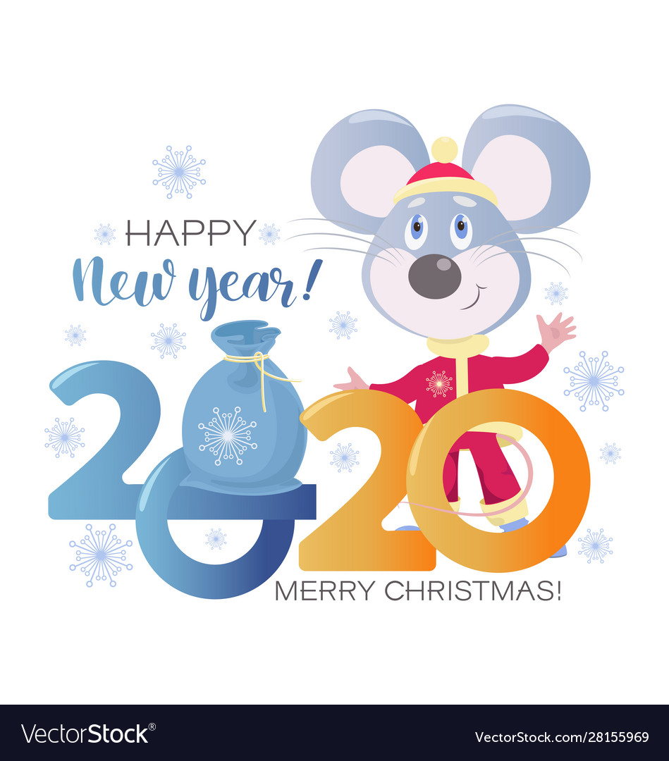 New years greetings little mouse santa claus vector image New years greetings little mouse santa claus