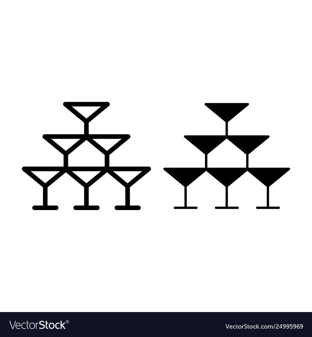 Pyramid glasses line and glyph icon champagne