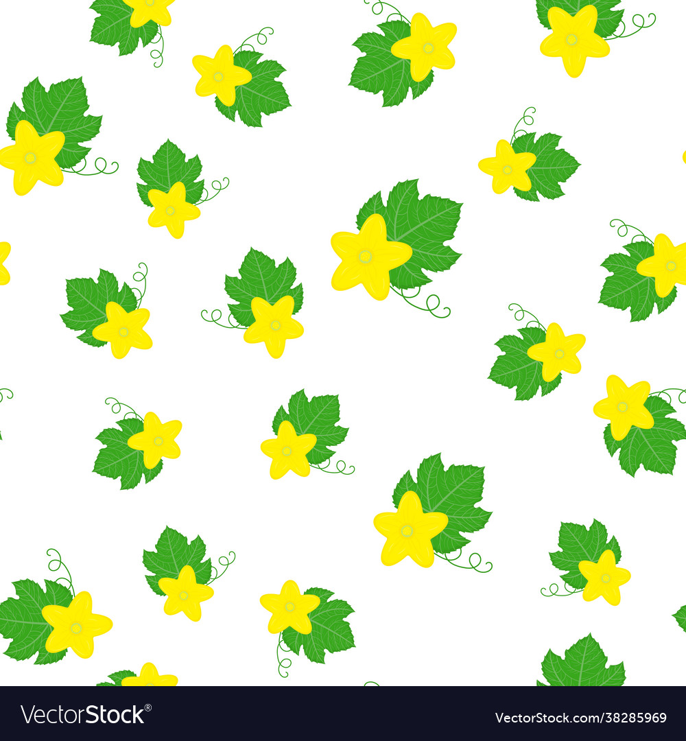 Seamless pattern with cucumber or kiwano leaves