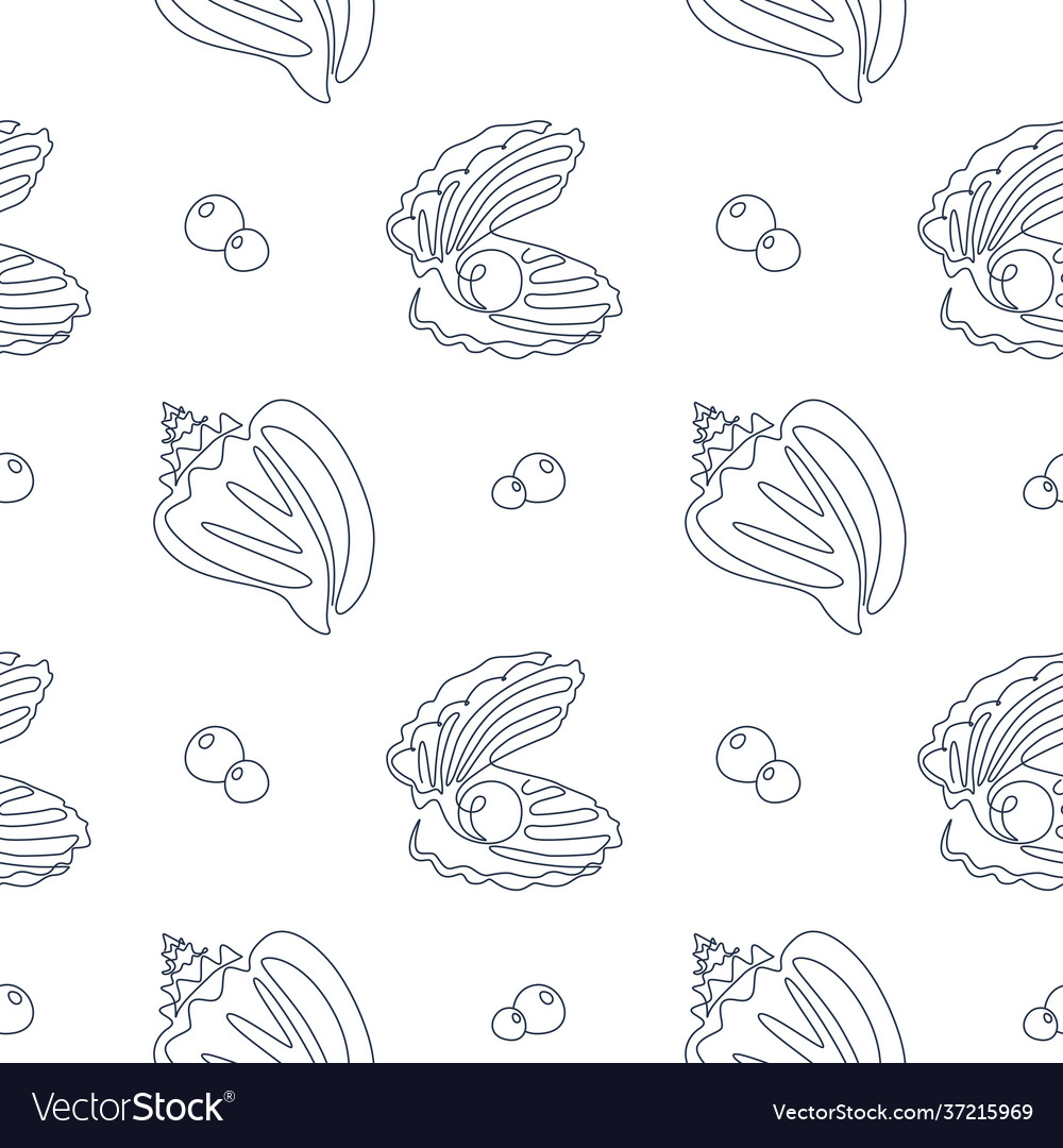 Seashell seamless pattern in one line drawing