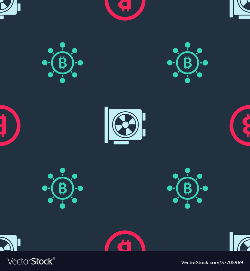 Set bitcoin video graphic card and blockchain vector image Set bitcoin video graphic card and blockchain